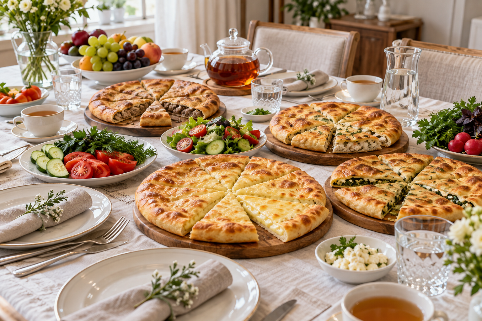 Праздничный стол с пирогами на крестины