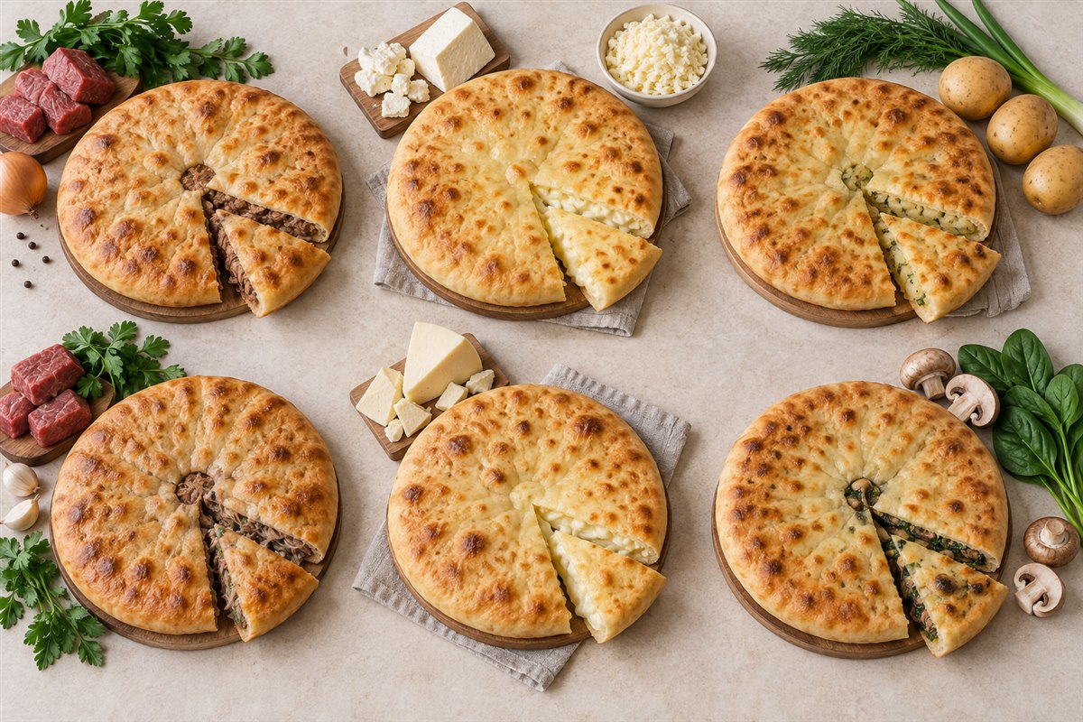 Сбалансированный набор мясных, сырных и овощных пирогов