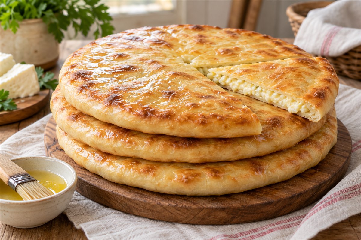 Готовые осетинские пироги, смазанные сливочным маслом