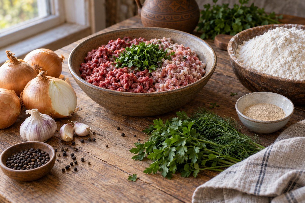 Ингредиенты для осетинского пирога с мясом